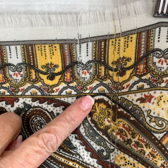 NEW Paisley Scarf Brown Gold Ivory Fringed Soft Semi Sheer Fall Made in ITALY - Picture 4 of 5